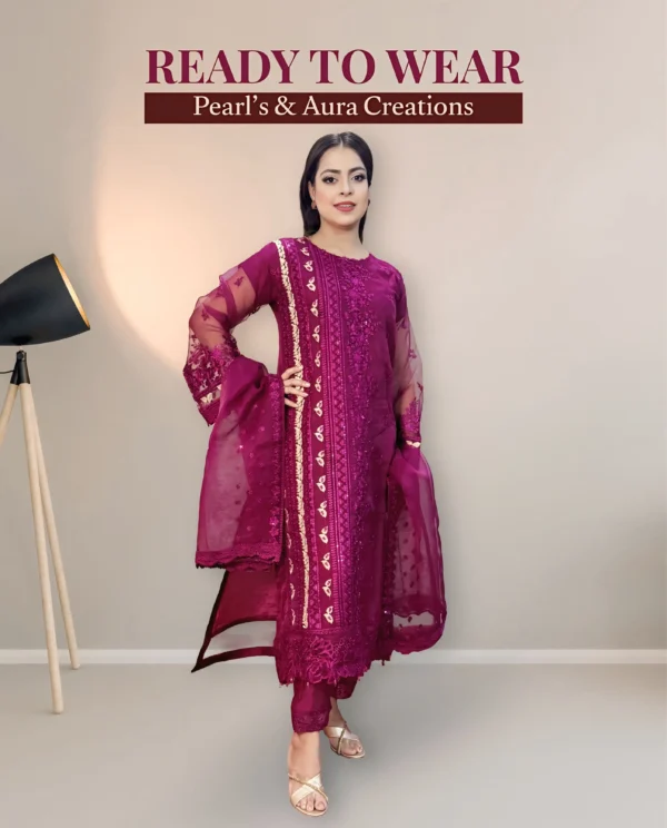 MAGENTA COLOR WITH SIDE BEIGE THREAD WORK