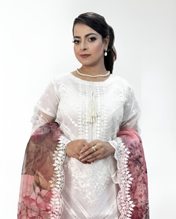 WHITE SUIT WITH PRINTED DUPATTA