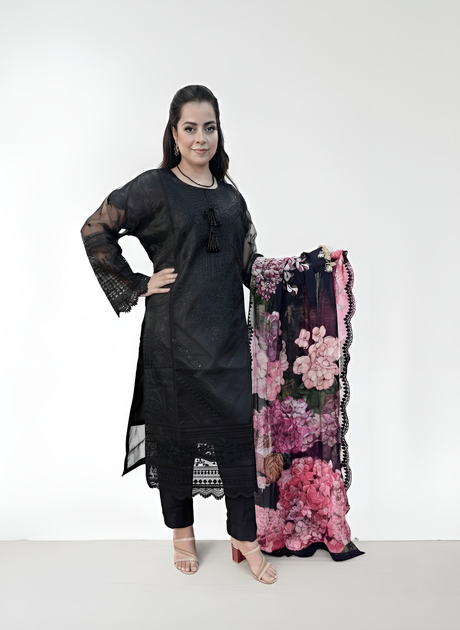 PRINTED DUPATTA BLACK SUIT - Image 2